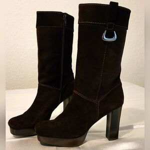 STEWART WEIZMANN ✨️VINTAGE✨️ BROWN SUEDE KNEE HIGH BLOCK HEEL BOOTS SIZE 6.5 M
